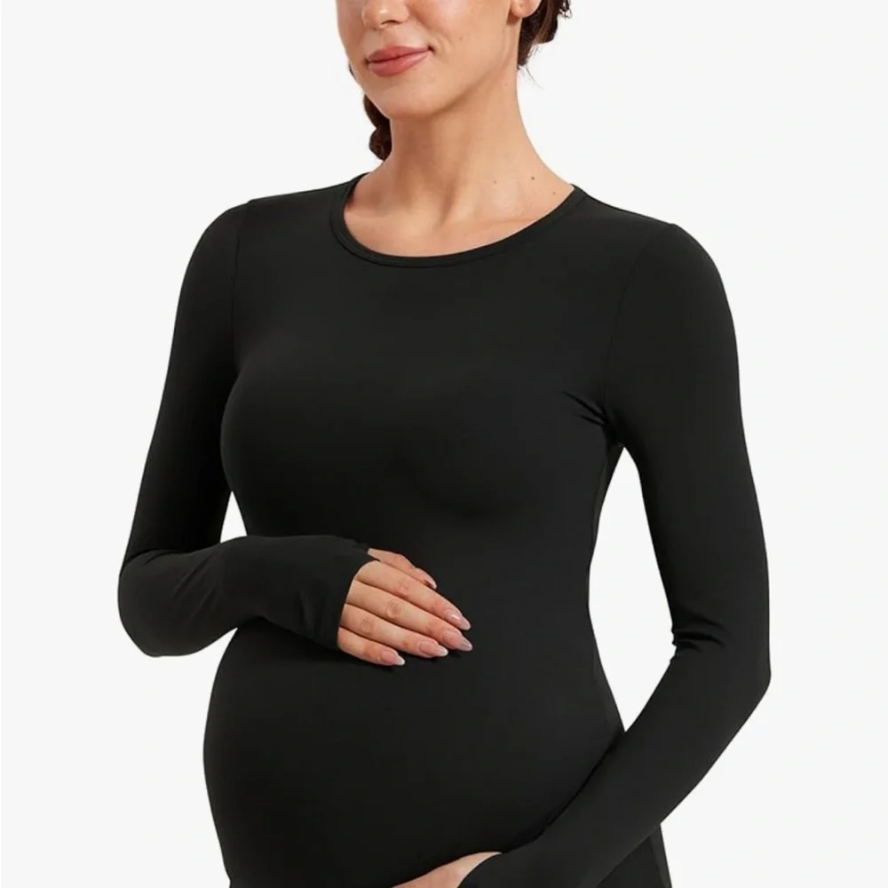 CRZ YOGA Black Long Sleeve Maternity Top - Picture 2 of 2